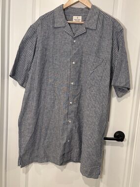 Mutual Weave Striped Short Sleeve Camp Shirt Gray White Mens Size XLT